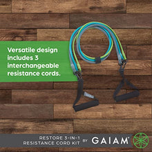 Gaiam Restore 3-in-1 Resistance Band Kit - Exercise Cord with Comfort-Grip Foam Handles and Easy-Adjust Interchangeable Strength Bands for High Intensity Training - Light, Medium, and Heavy Resistance