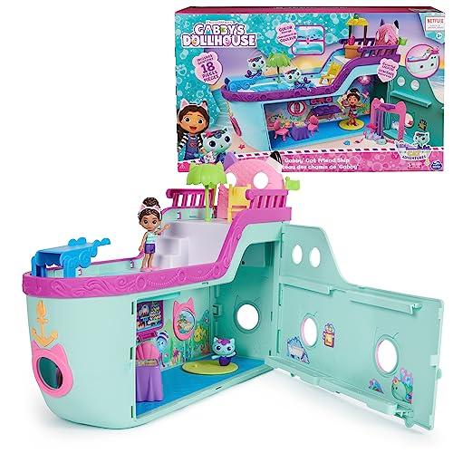 Gabby's Dollhouse, Gabby Cat Friend Ship, Cruise Ship Toy with 2 Toy Figures, Surprise Toys & Dollhouse Accessories, Kids Toys for Girls & Boys 3+