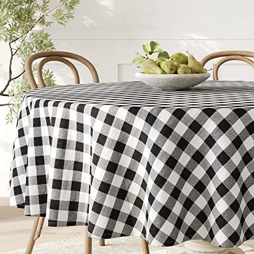 Barnyard Designs Round Buffalo Check Tablecloth, 100% Cotton, Rustic Farmhouse Style Cloth Dining Table and Kitchen Decoration, Black/White, 70” x 70”