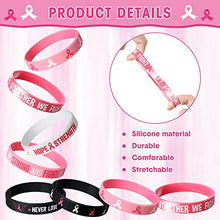 Aoriher Breast Cancer Awareness Bracelets Pink Ribbon Breast Cancer Awareness Silicone Wristbands with Hope Faith Strength Courage Women Breast Cancer Awareness Gifts Party Favors (48 Pcs)