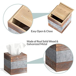 Barnyard Designs Rustic Metal and Distressed Wood Square Tissue Box Cover - Decorative Bathroom Facial Tissue Box Holder Farmhouse Country Decor 6” x 6”