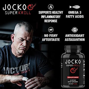 Jocko Fuel Antarctic Krill Oil Omega 3 Fatty Acid Supplements DHA & EPA - 1000mg Softgels - Supports Joints, Mobility & Mental Function (60 Softgels)