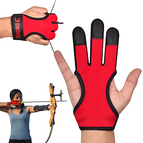 DMoose Archery Glove, Leather Gloves for Recurve & Compound Bow, Non-Slip Padded Tips for Grip Stability, Three Finger Protected Design Archery Finger tab, Archery Accessories for Men, Women & Youth