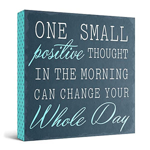 Barnyard Designs 'One Small Positive Thought' Wooden Box Sign Motivational Desk Decor, Primitive Decor Office Desk Decorations for Women Office Bathroom Shelf Decor, Inspirational Desk Decor, 8x8