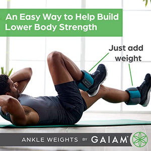 Gaiam Ankle Weights Adjustable Set For Women & Men - Resistance Workout Equipment for Walking, Running, Pilates, Yoga, Dance, Aerobics, Cardio Exercises (5Lb Set - Two 2.5Lb Weights)