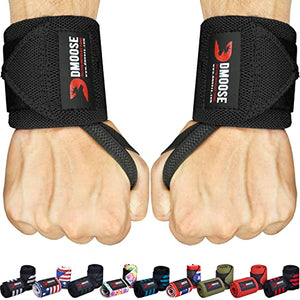 DMoose Wrist Straps for Weightlifting 12 and 18 Inches Thumb Loops with Wrist Support for Workouts Powerlifting Wrist Straps for Weight Lifting Men and Women Black II