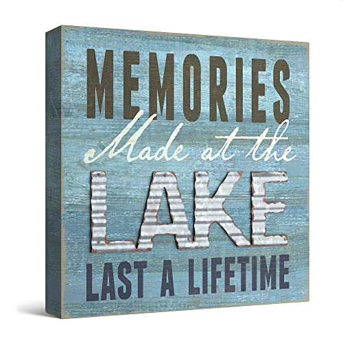 Barnyard Designs 'Memories at the Lake' Box Sign Wooden Signs for Home Decor, Motivational Desk Decor, Primitive Decor Desk Decorations for Women Office Decorations Bathroom Shelf Decor, 8x8