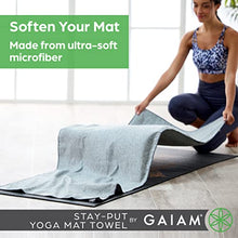 Gaiam Stay Put Yoga Towel Mat Size Yoga Mat Towel (Fits Over Standard Size Yoga Mat - 68"L x 24"W), Purple