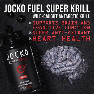 Jocko Fuel Antarctic Krill Oil Omega 3 Fatty Acid Supplements DHA & EPA - 1000mg Softgels - Supports Joints, Mobility & Mental Function (60 Softgels)