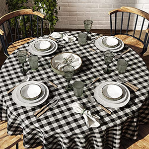 Barnyard Designs Round Buffalo Check Tablecloth, 100% Cotton, Rustic Farmhouse Style Cloth Dining Table and Kitchen Decoration, Black/White, 70” x 70”