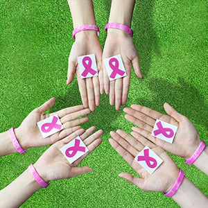 92 Pcs Breast Cancer Awareness Accessories Fundraising Charity Giveaways - 32 Pcs Breast Cancer Awareness Novelty Buttons, 12 Pcs Breast Cancer Awareness Bracelet, 48 Pcs Die-Cut Pink Ribbon Stickers