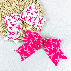 Breast Cancer Hair Ribbon for Girl Women Big Pink Ribbon Bow Elastic Hair Ties Women's Breast Cancer Hair Band Breast Cancer Awareness Hair Accessories Stretchy Hair Ropes Hair Loop Ponytail Holders for Thick Hair