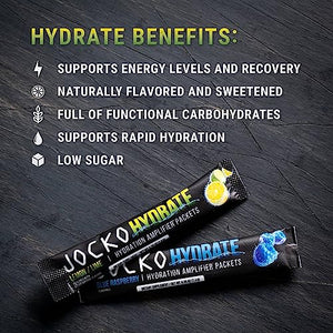 Jocko Fuel Hydrate Electrolytes Powder Packets No Sugar - Hydration Amplifier Packets for Recovery, Dehydration, & Exercise - with Vitamins B6, B12 & C (16 Packets) Blue Raspberry